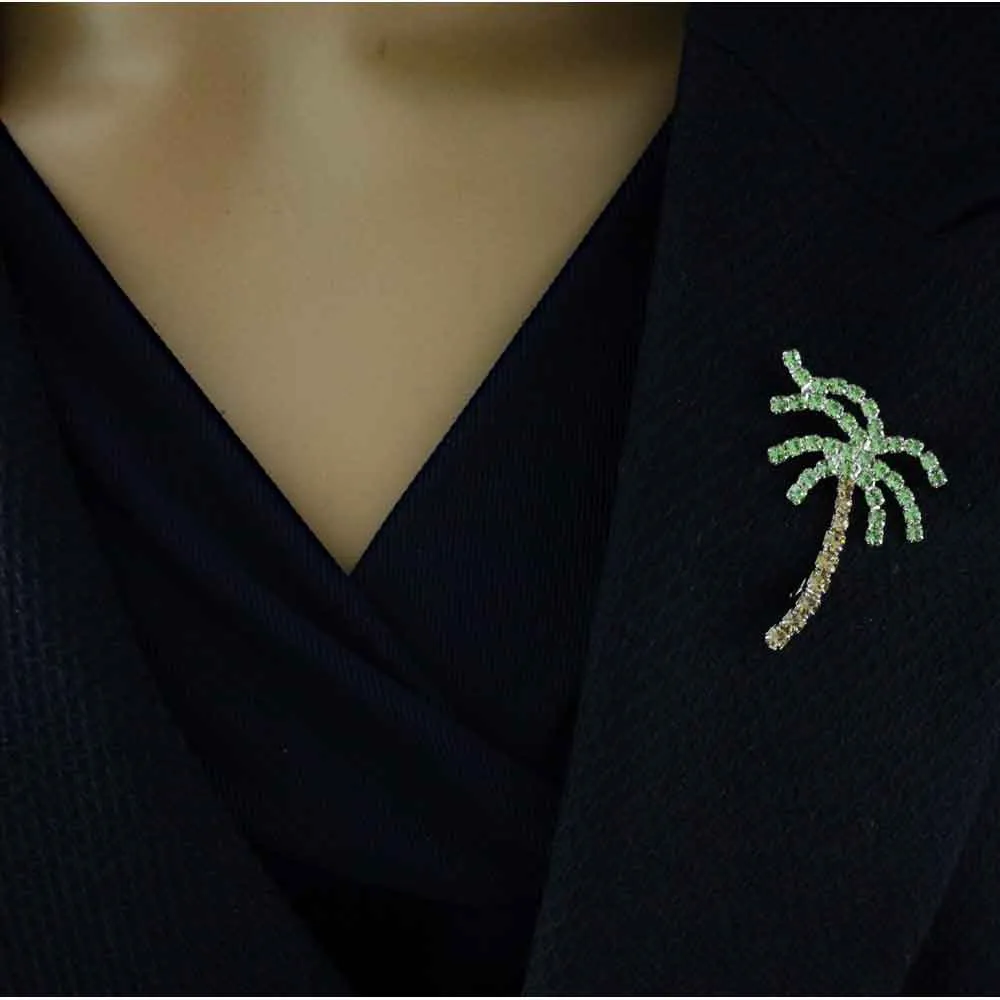 Crystal Palm Tree Brooch Pin and Earring Gift Set - PRL165BS