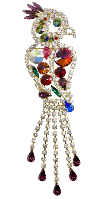 Crystalized Multi-Gemstone Parrot Bird Broach