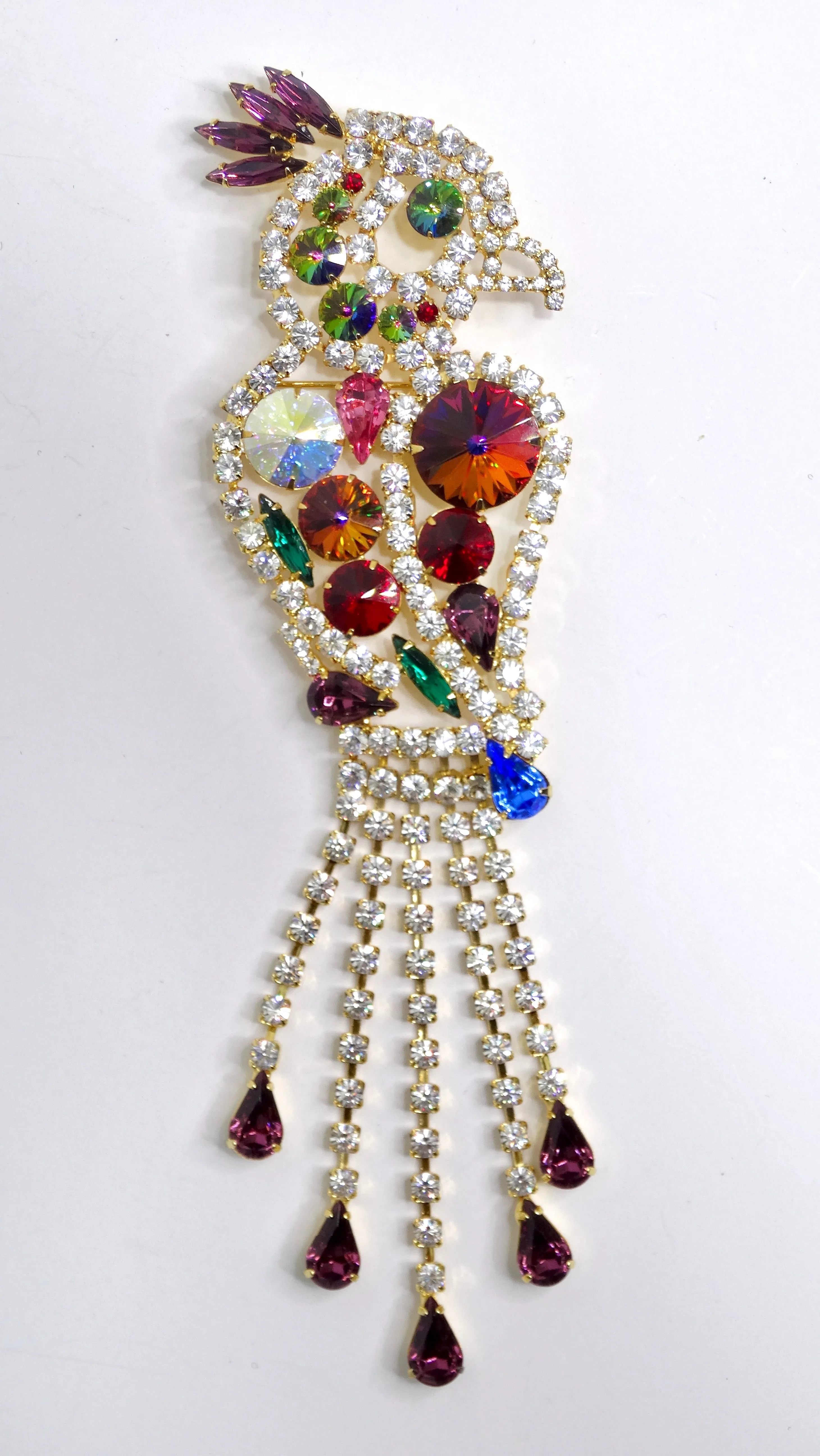 Crystalized Multi-Gemstone Parrot Bird Broach
