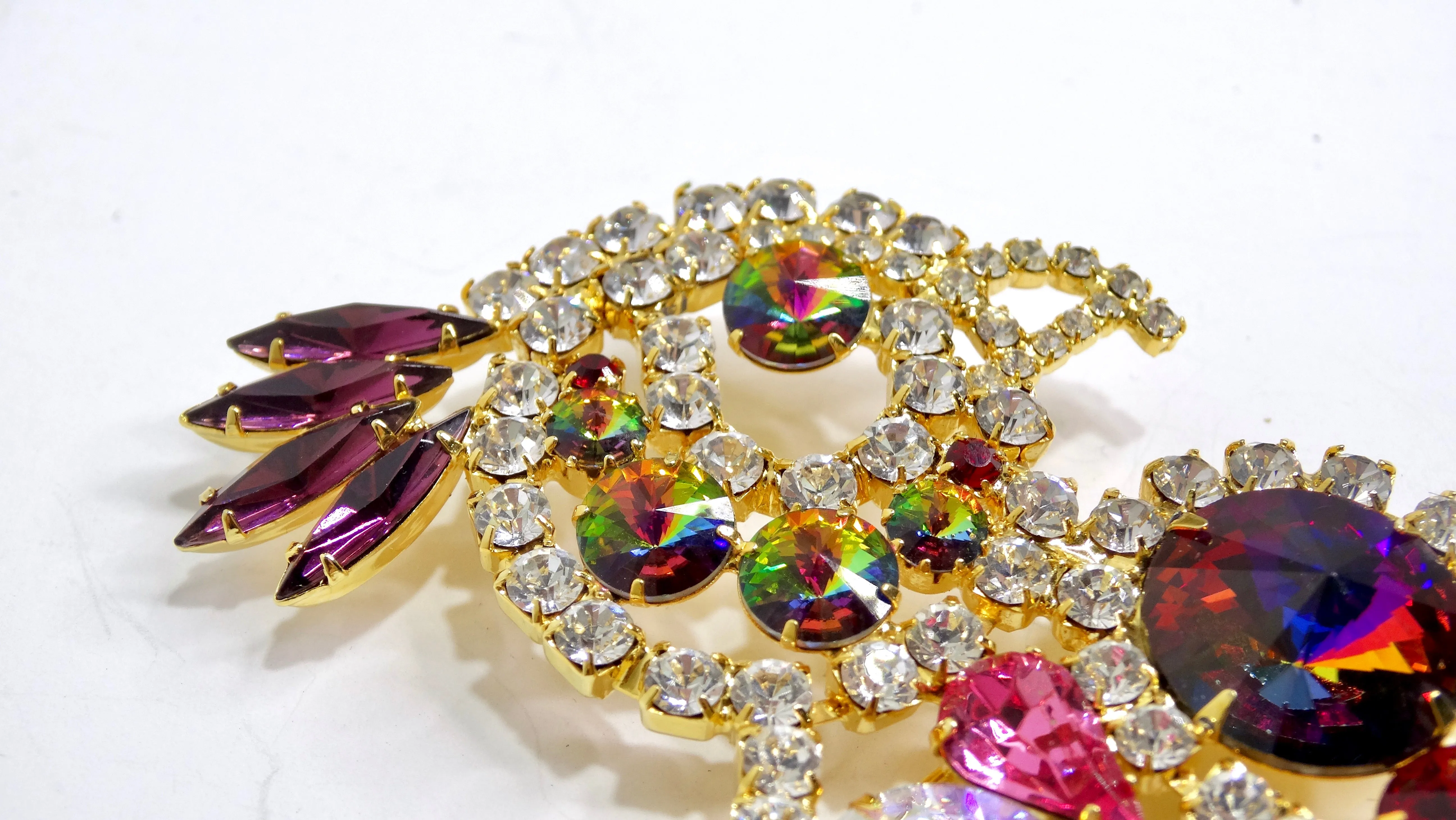 Crystalized Multi-Gemstone Parrot Bird Broach