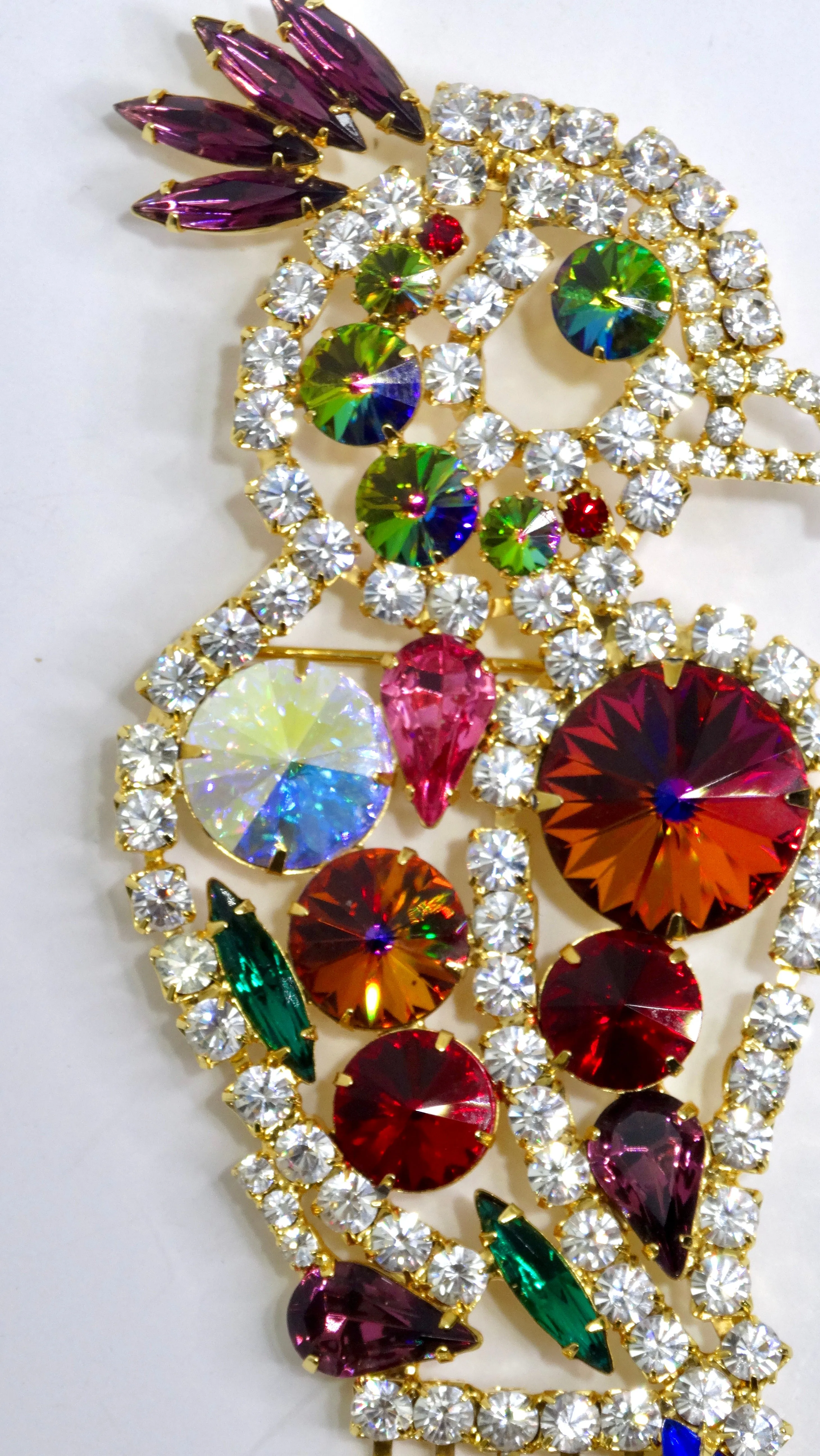 Crystalized Multi-Gemstone Parrot Bird Broach