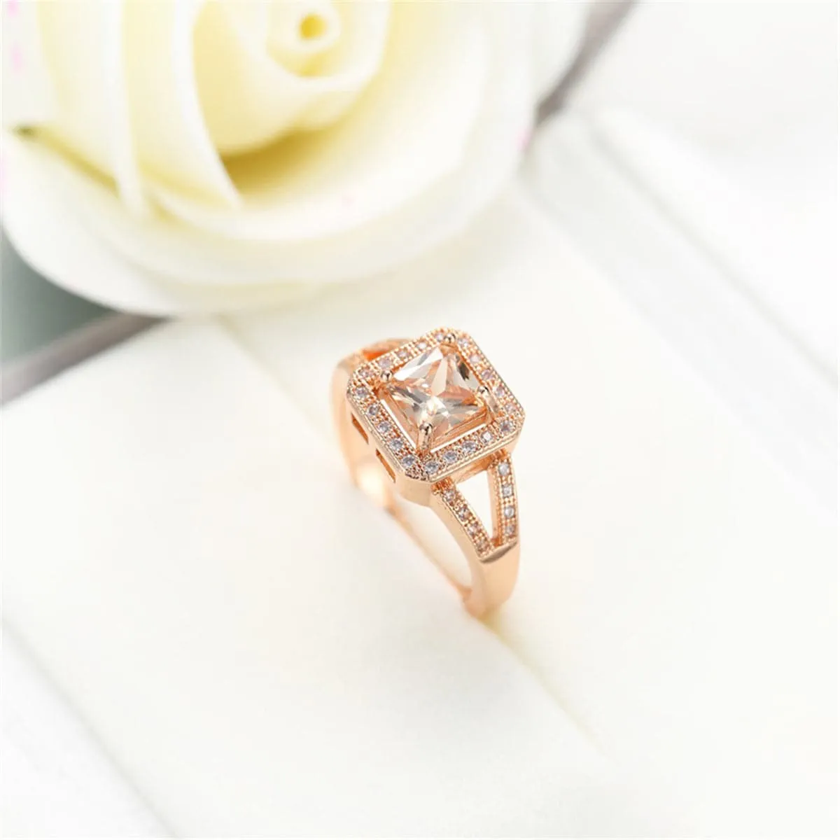 Cubic Zirconia & Crystal Princess-Cut Halo Ring