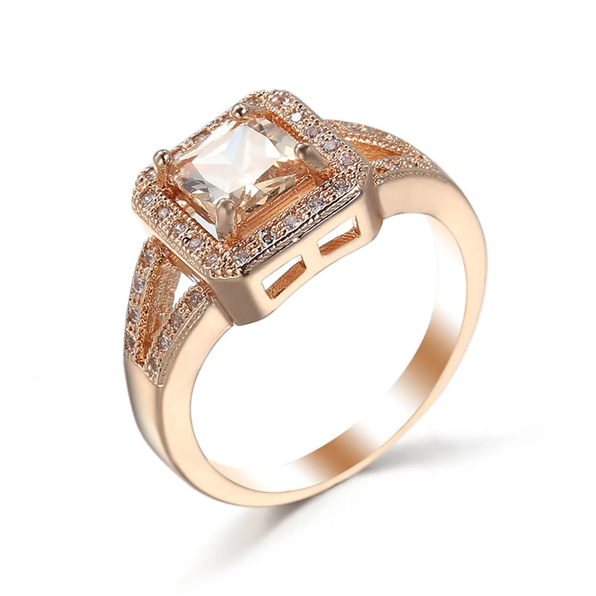 Cubic Zirconia & Crystal Princess-Cut Halo Ring