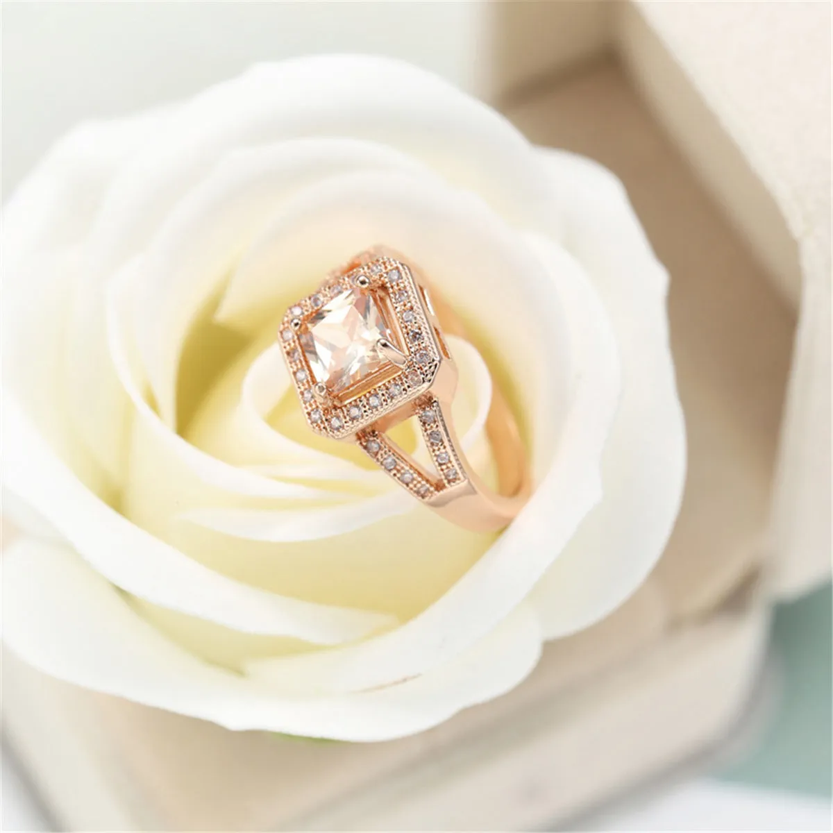 Cubic Zirconia & Crystal Princess-Cut Halo Ring