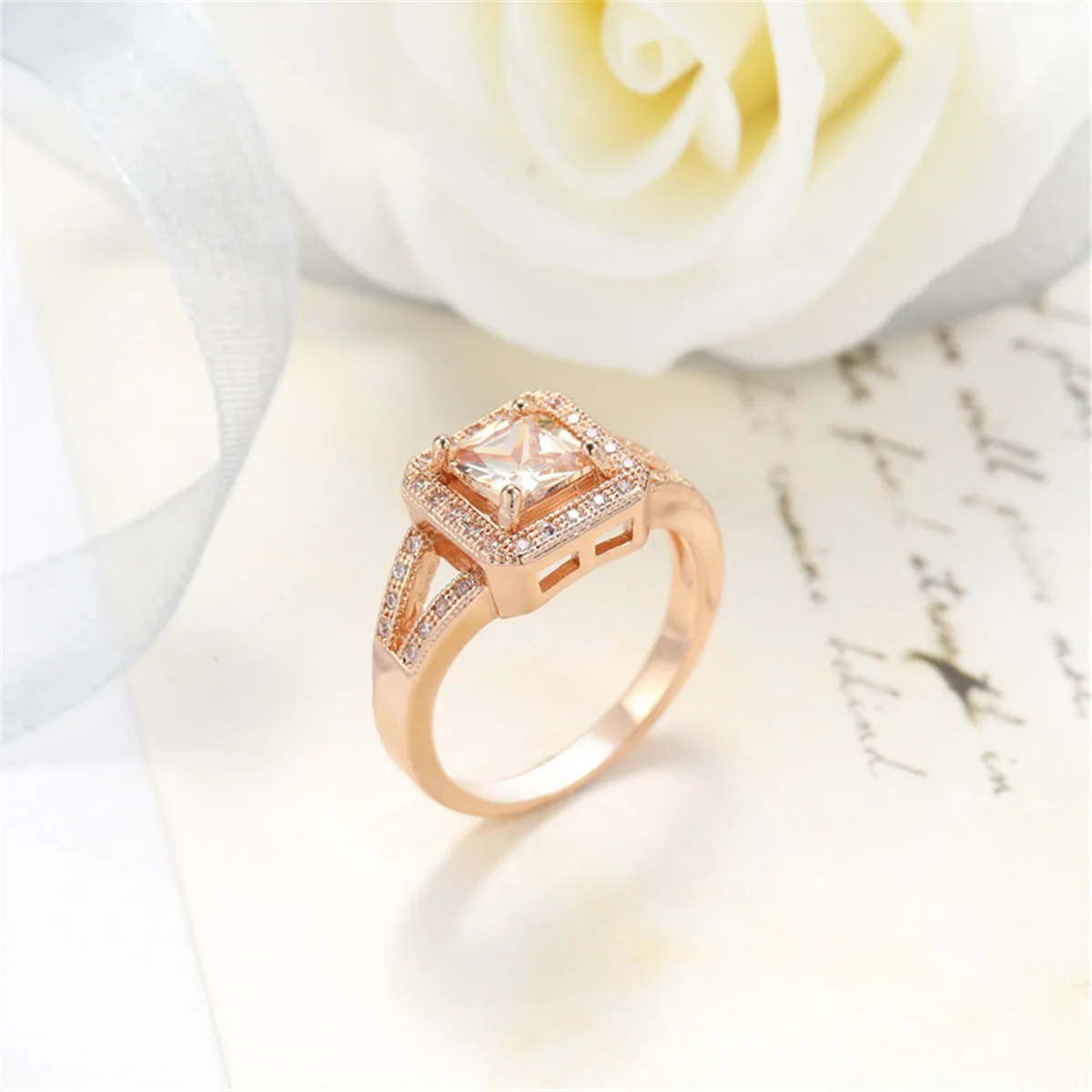 Cubic Zirconia & Crystal Princess-Cut Halo Ring