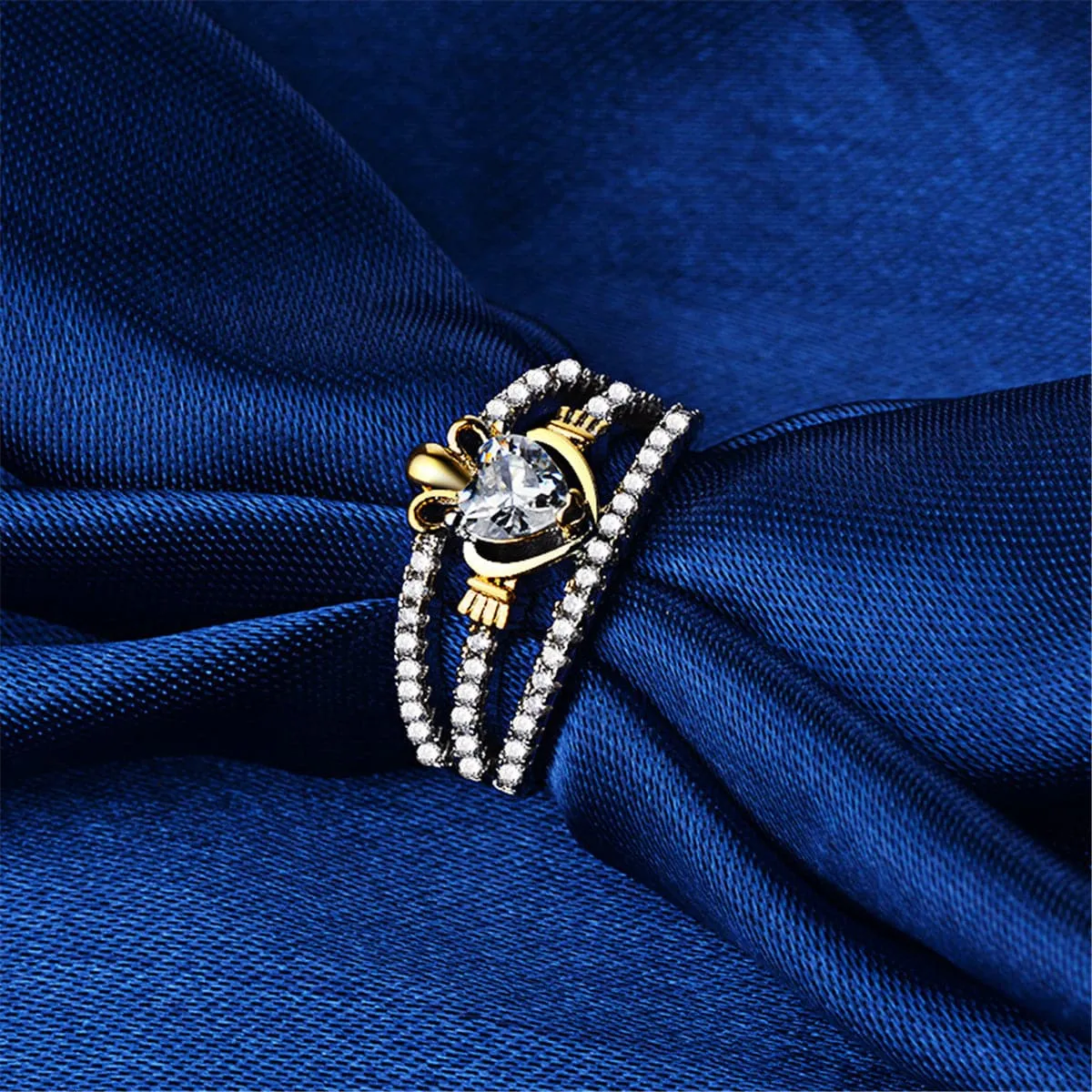 Cubic Zirconia & Two-Tone Heart Ring