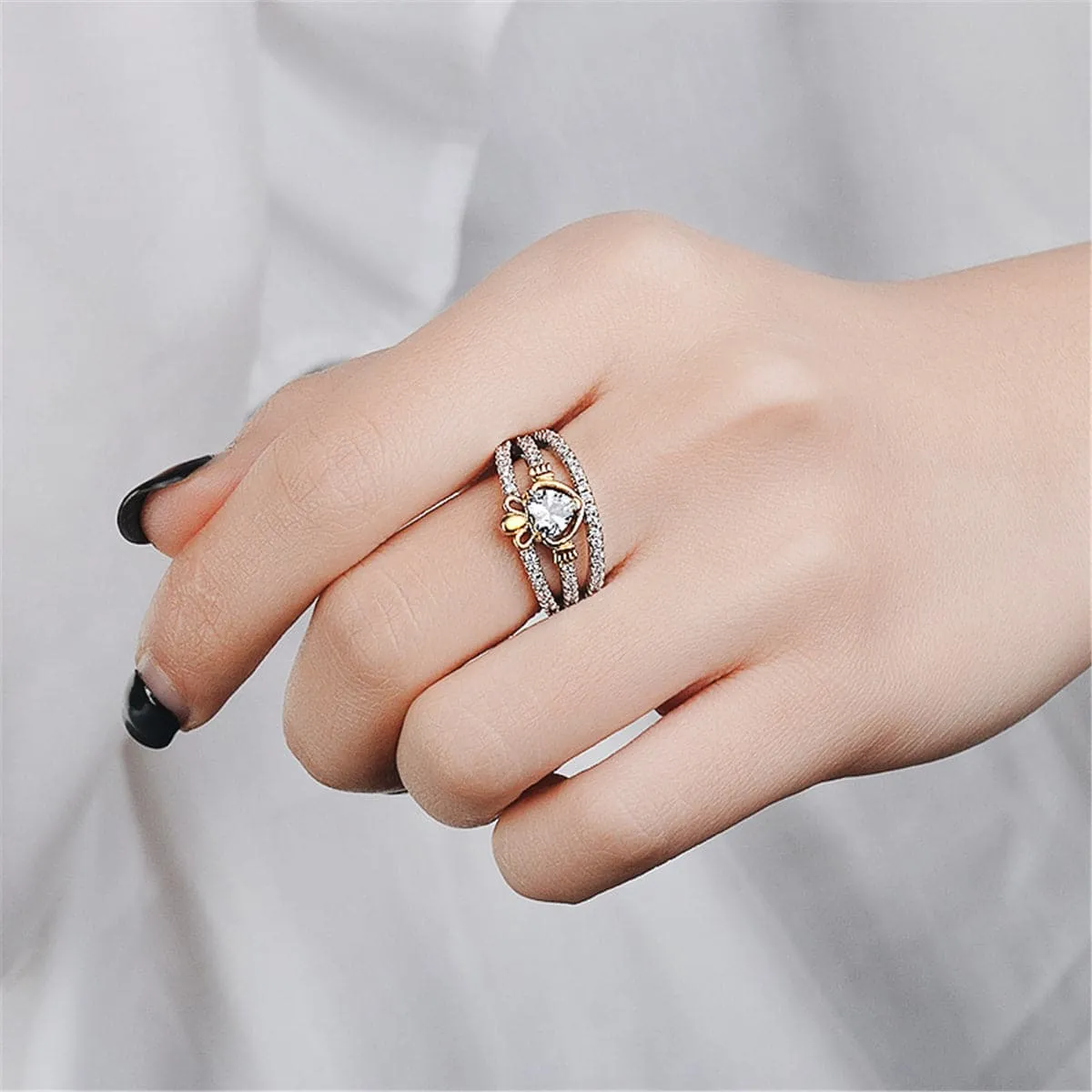 Cubic Zirconia & Two-Tone Heart Ring