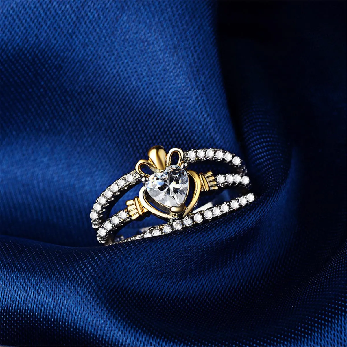 Cubic Zirconia & Two-Tone Heart Ring