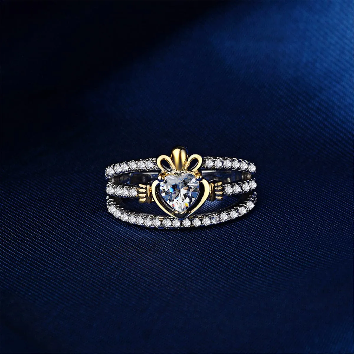 Cubic Zirconia & Two-Tone Heart Ring