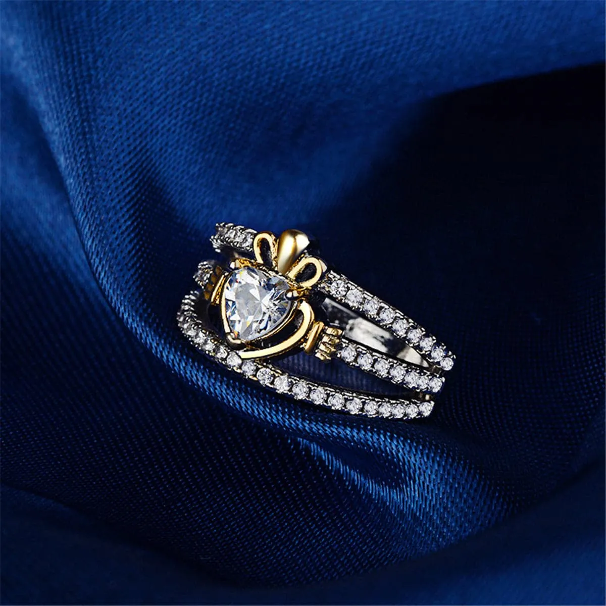 Cubic Zirconia & Two-Tone Heart Ring