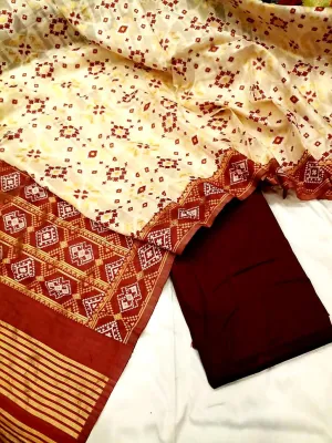 Dark Maroon Banarasi Silk Katan Patola Design Suit