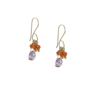 Debbie Fisher - Amethyst Drop Earrings with Carnelian Fringe