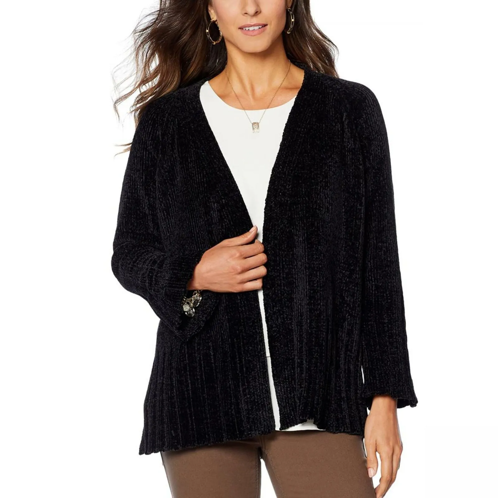 DG2 by Diane Gilman Women's Heathered Chenille Cardigan Sweater