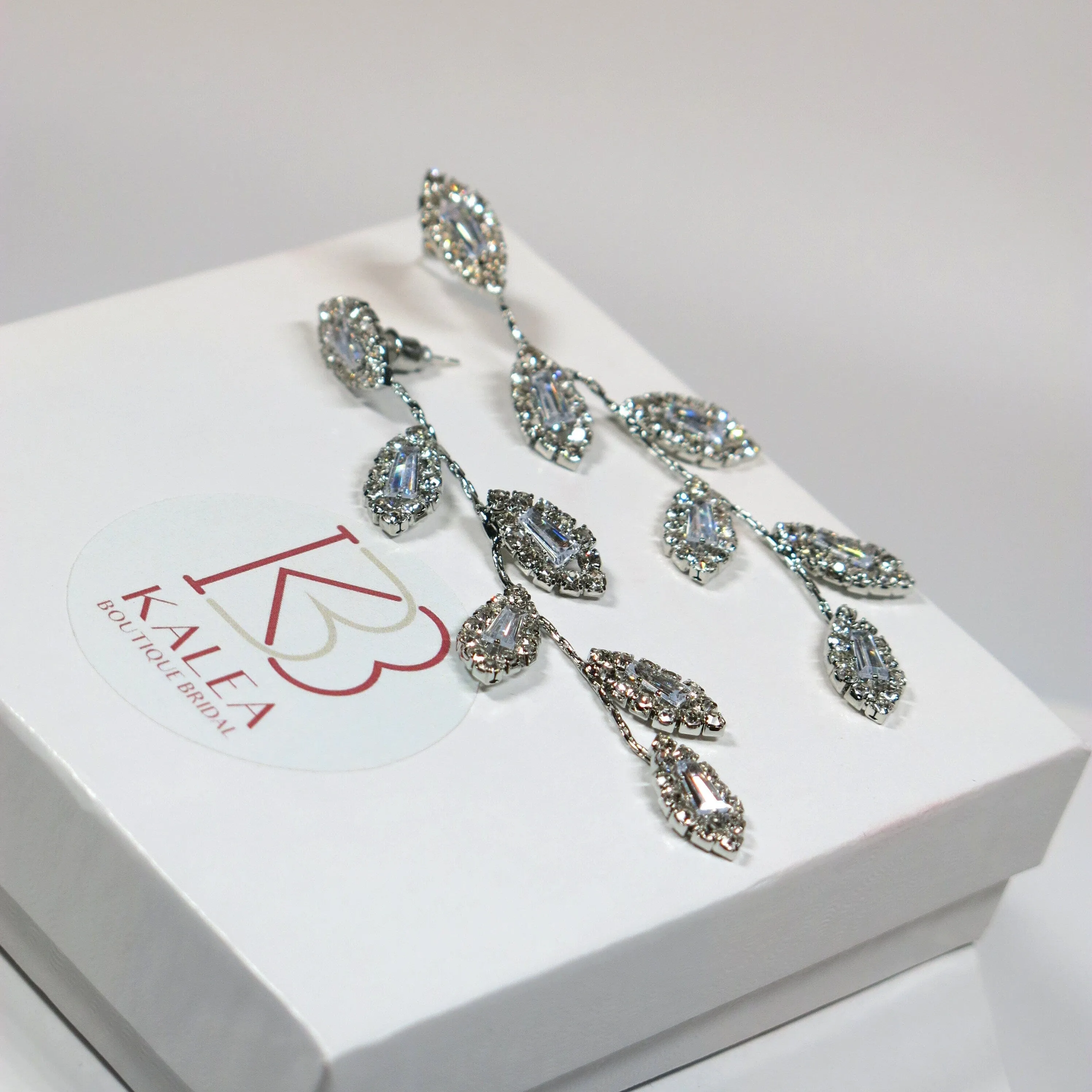 Diamond CZ Crystal Leaf Studs, Wedding Dangle Leaf Earrings, Bridal or Bridesmaids 14K Gold Plated Earrings