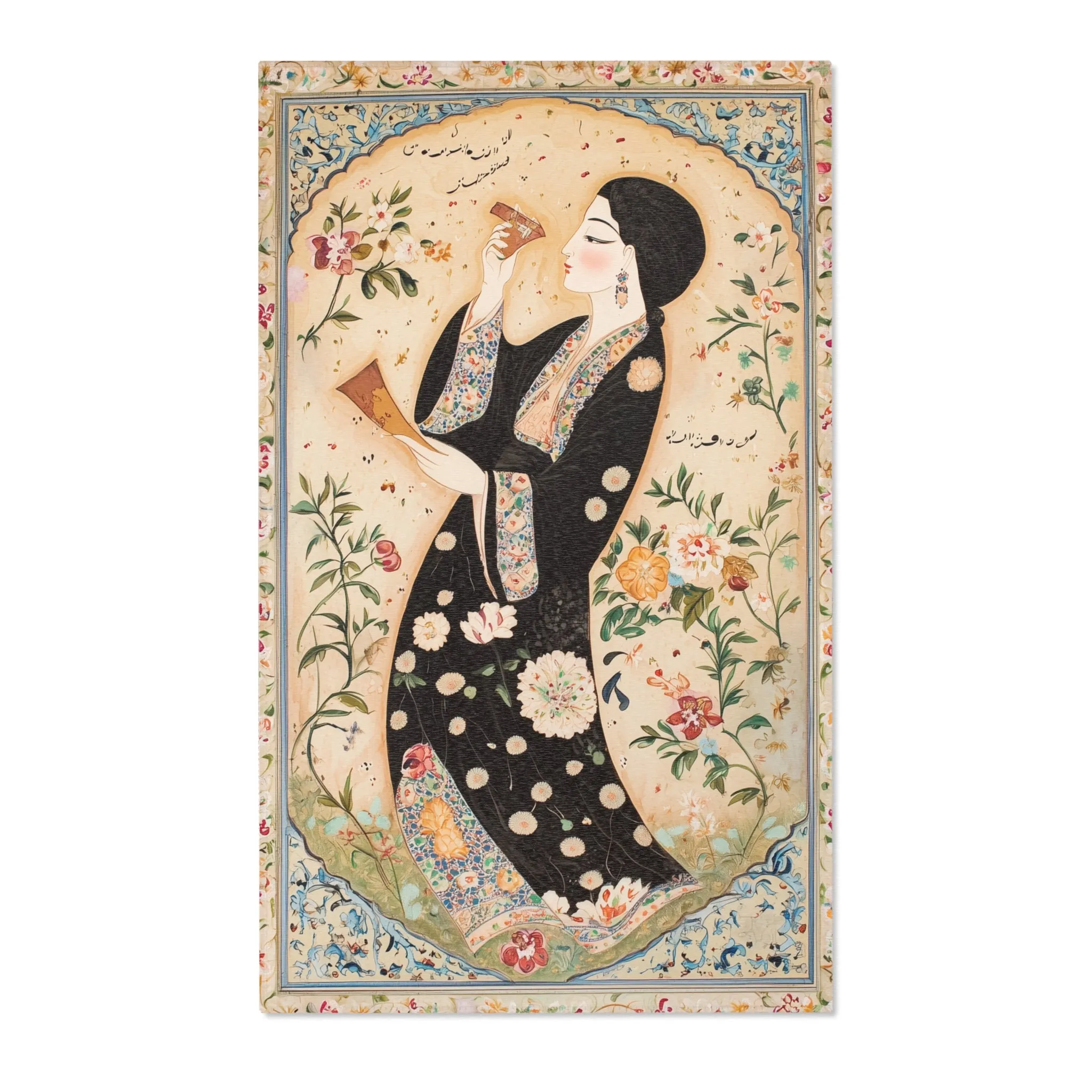 Elegant Woman & Floral Art Rug