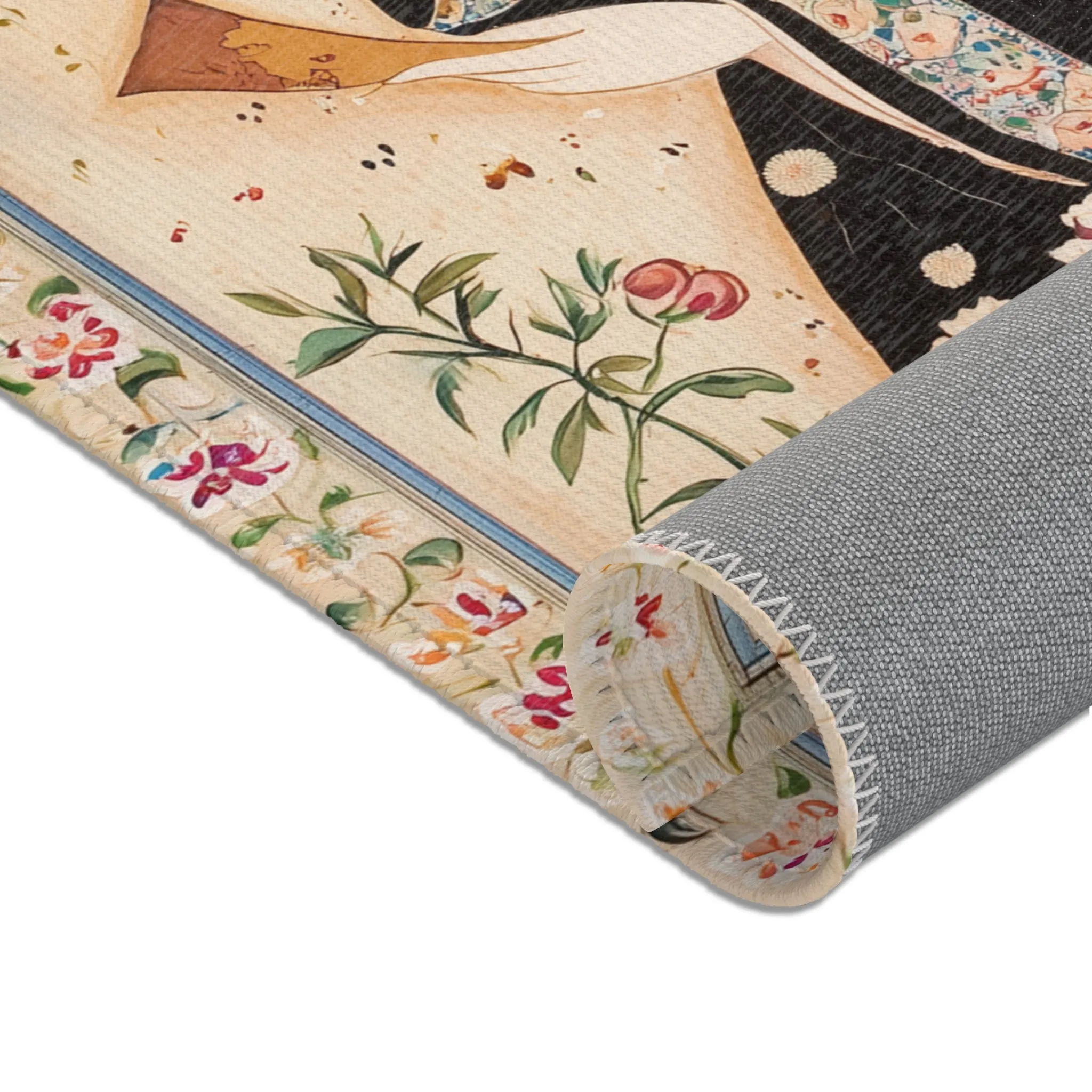 Elegant Woman & Floral Art Rug