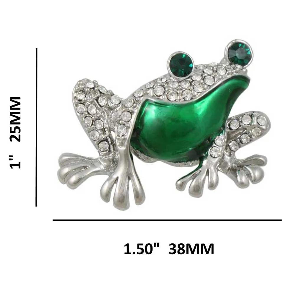 Frog with Metallic Green Enamel Belly Brooch Pin - PRA122BG