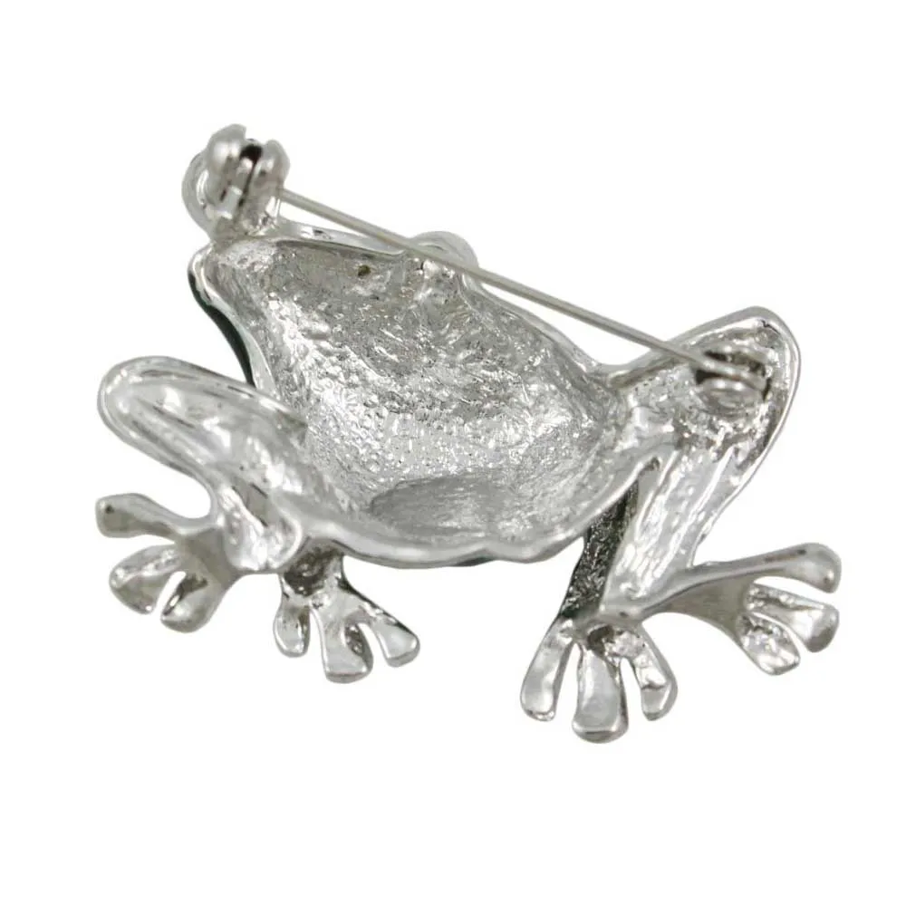 Frog with Metallic Green Enamel Belly Brooch Pin - PRA122BG
