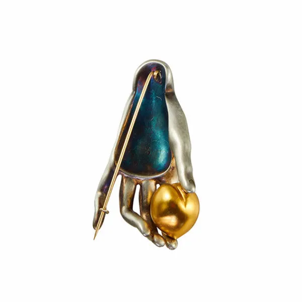 Gabriella Kiss Sterling Silver "Canova" Hand with Vermeil Plum Pin