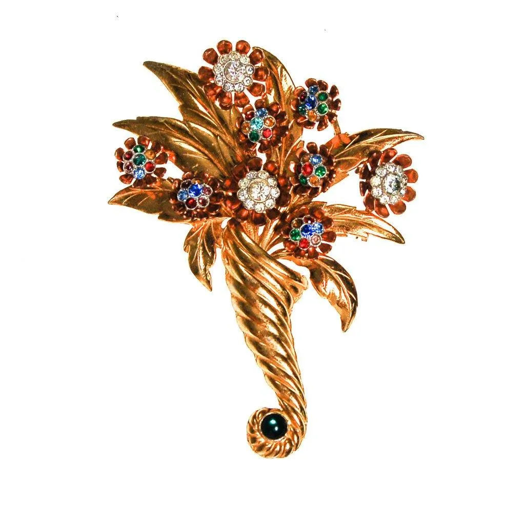 Gilt Rhinestone Floribunda Bouquet Brooch