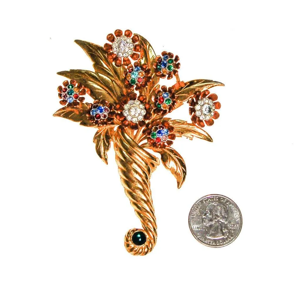 Gilt Rhinestone Floribunda Bouquet Brooch