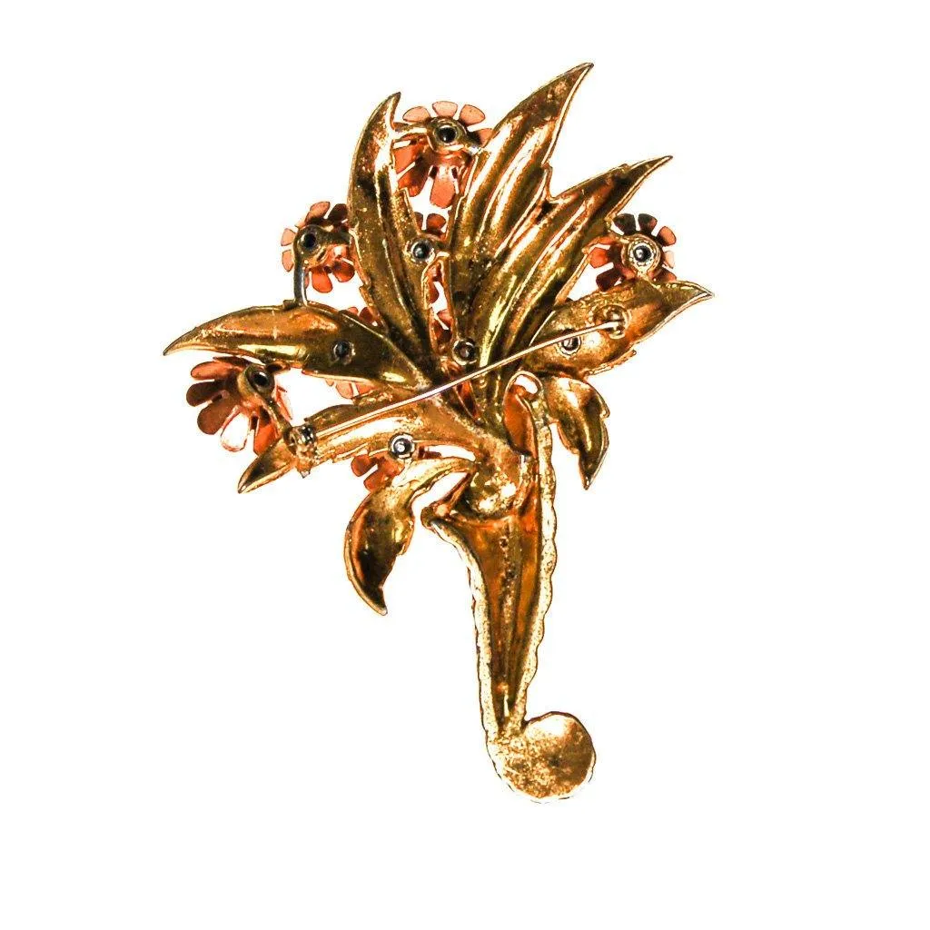 Gilt Rhinestone Floribunda Bouquet Brooch