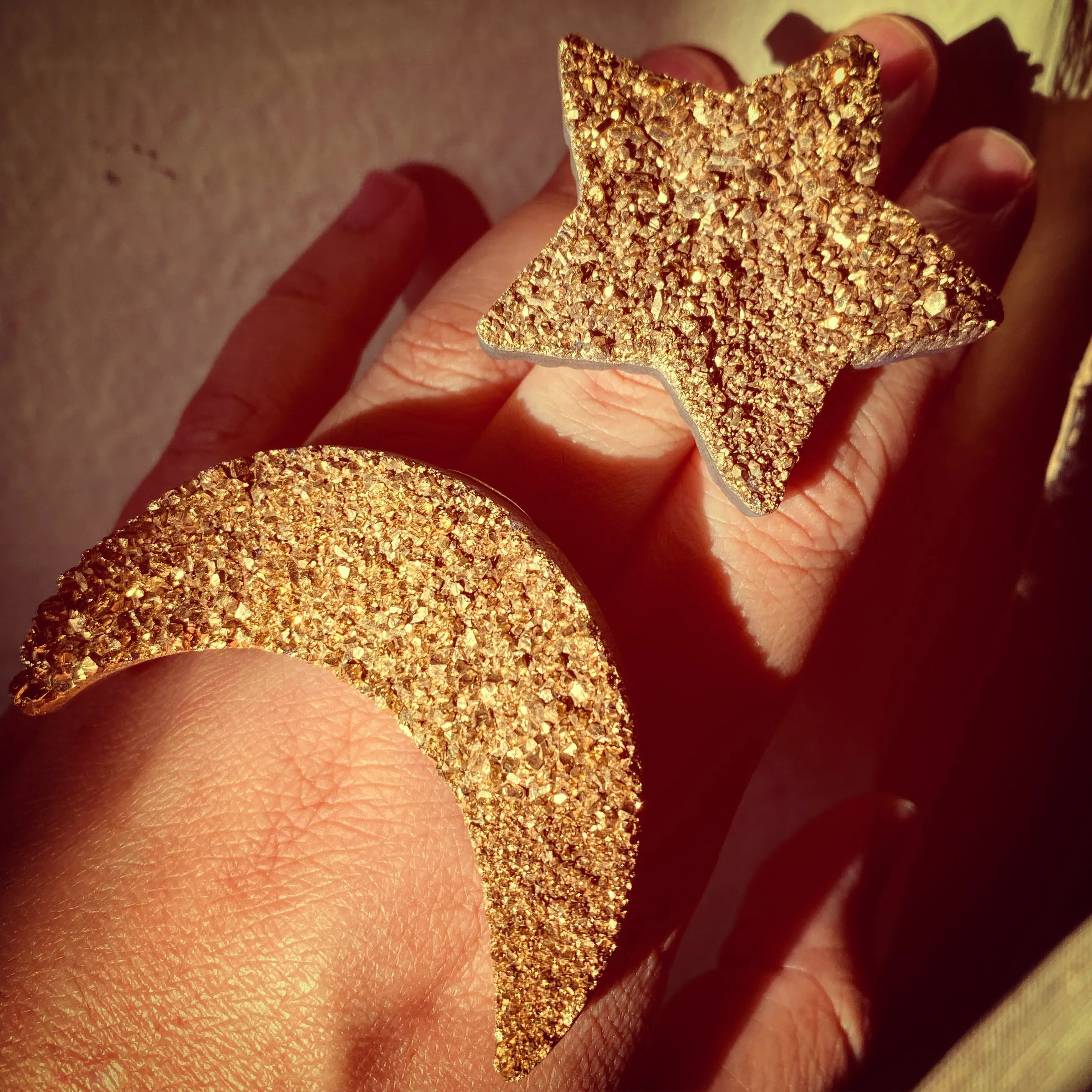 Gold druzy moon ring