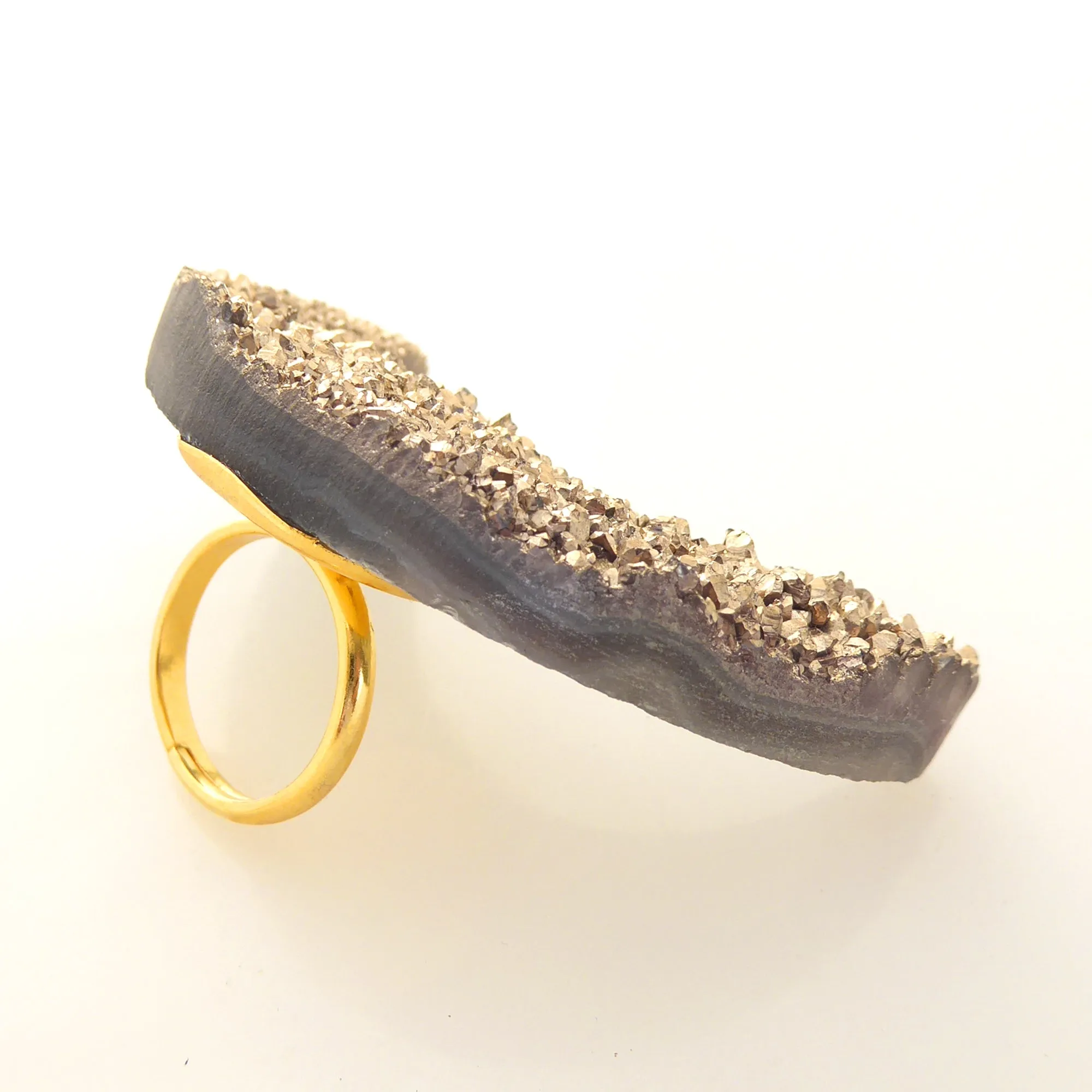 Gold druzy moon ring