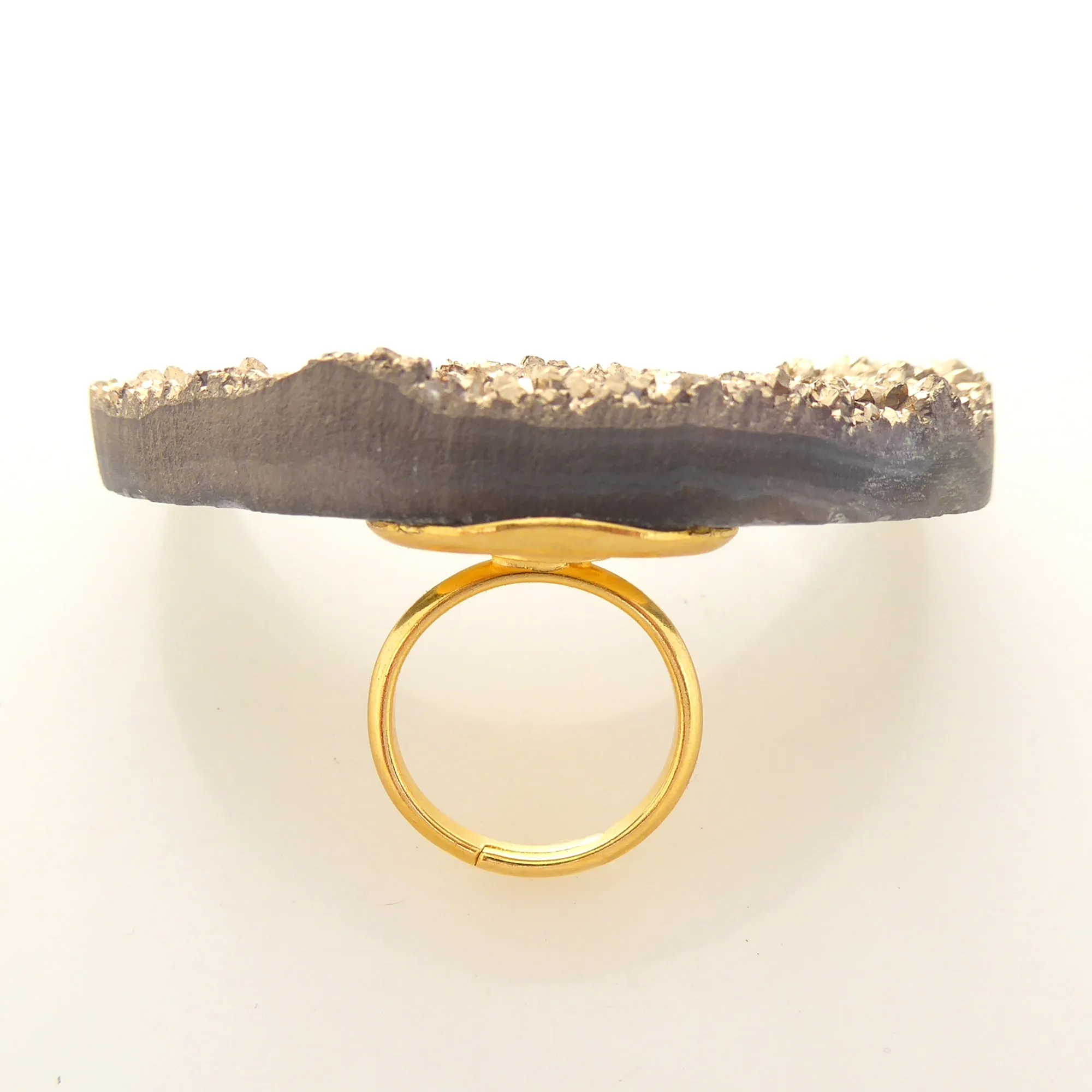 Gold druzy moon ring
