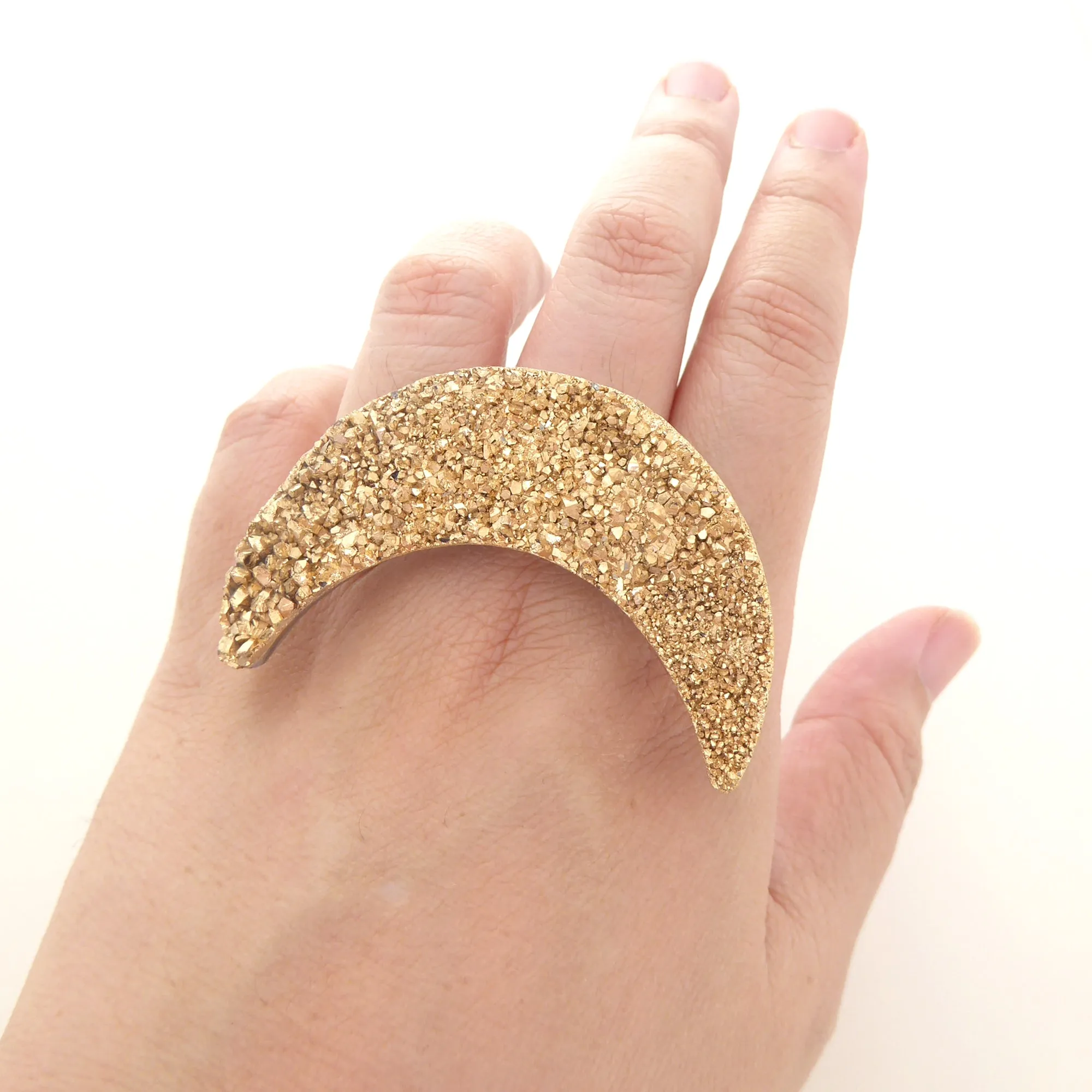 Gold druzy moon ring
