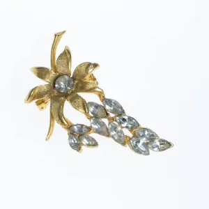 Gold Rhinestone Flower Brooch