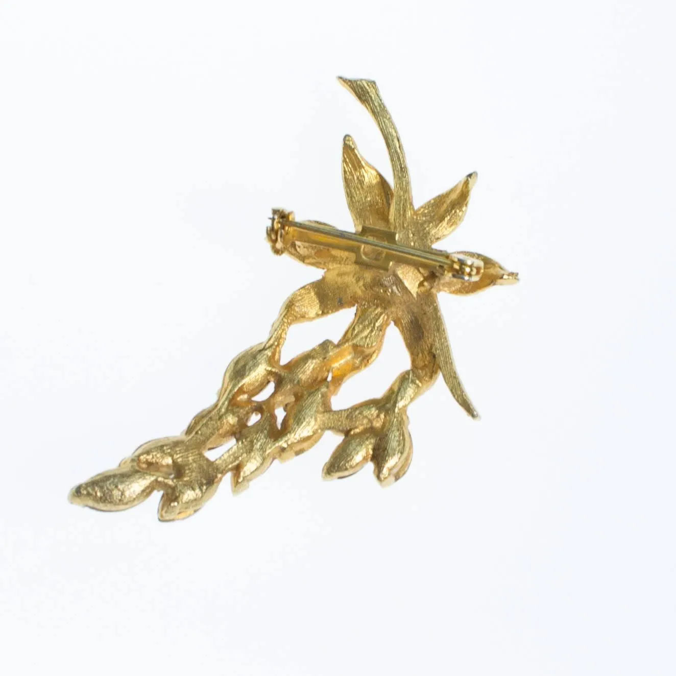 Gold Rhinestone Flower Brooch