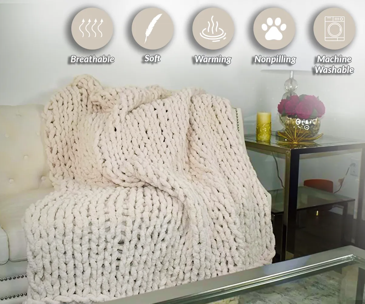 GOLD TEXTILES Chenille Throw Blanket ( 50X60 Inches ) Warm Soft Cozy for Lounge Sofa ,Couch & Bed, Home Decor