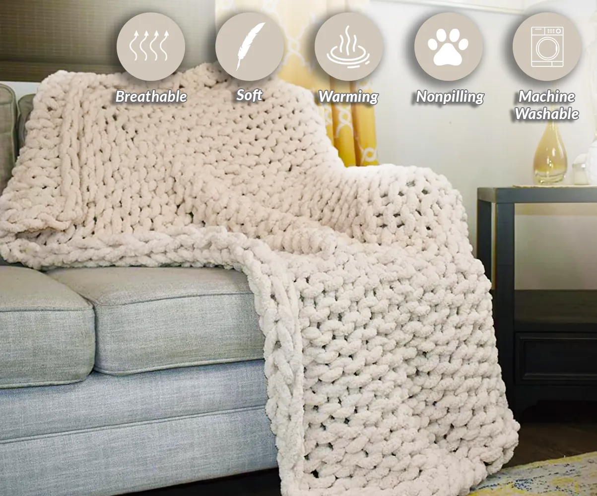 GOLD TEXTILES Chenille Throw Blanket ( 50X60 Inches ) Warm Soft Cozy for Lounge Sofa ,Couch & Bed, Home Decor
