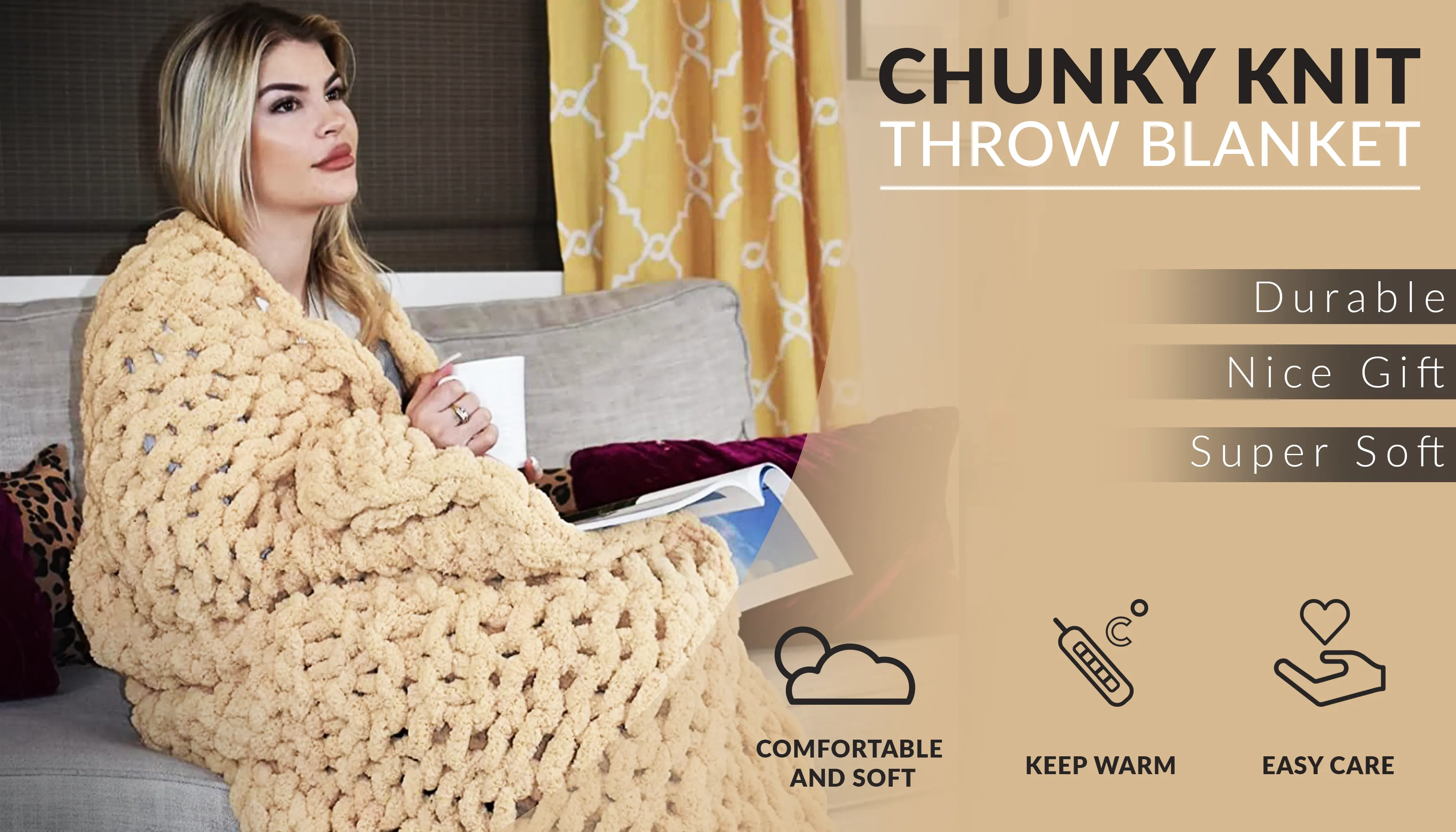 GOLD TEXTILES Chenille Throw Blanket ( 50X60 Inches ) Warm Soft Cozy for Lounge Sofa ,Couch & Bed, Home Decor