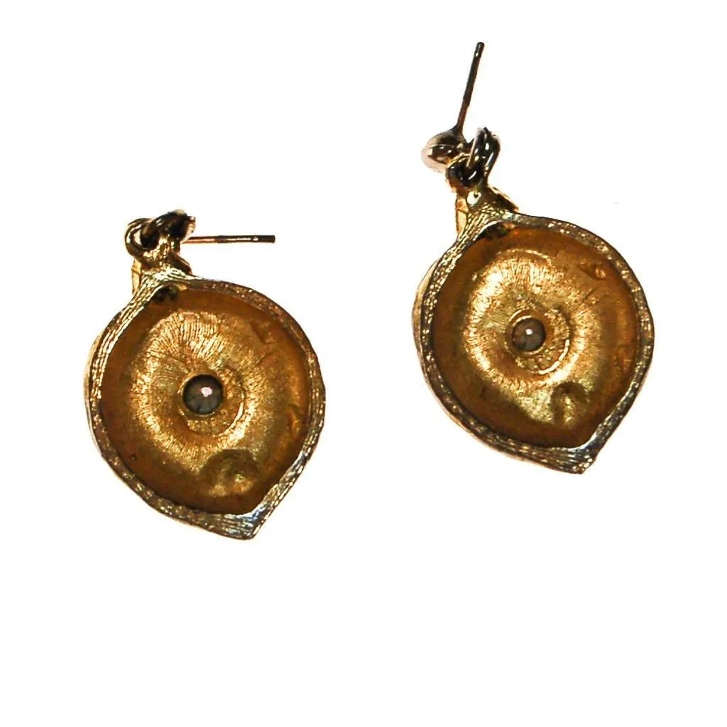 Gold Tone Drop Earrings with Rainbow Rhinestones