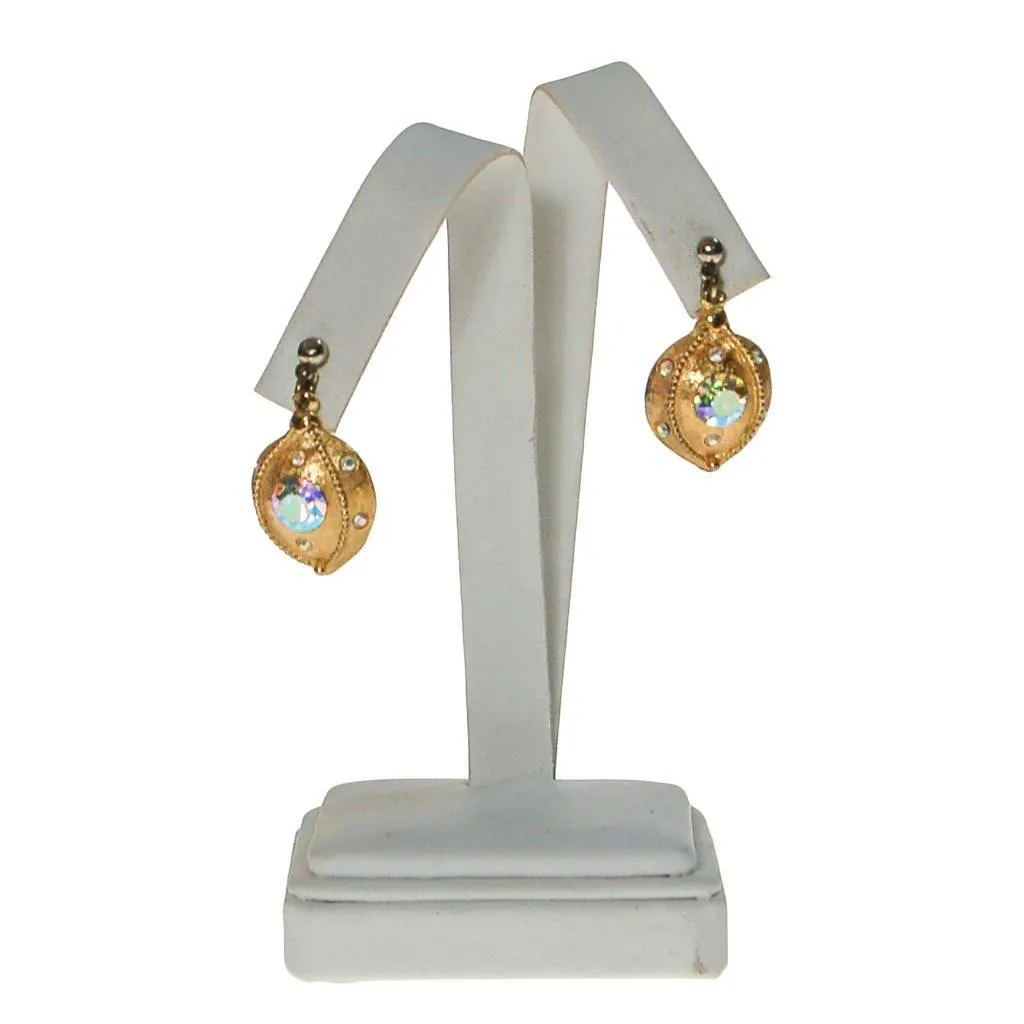 Gold Tone Drop Earrings with Rainbow Rhinestones