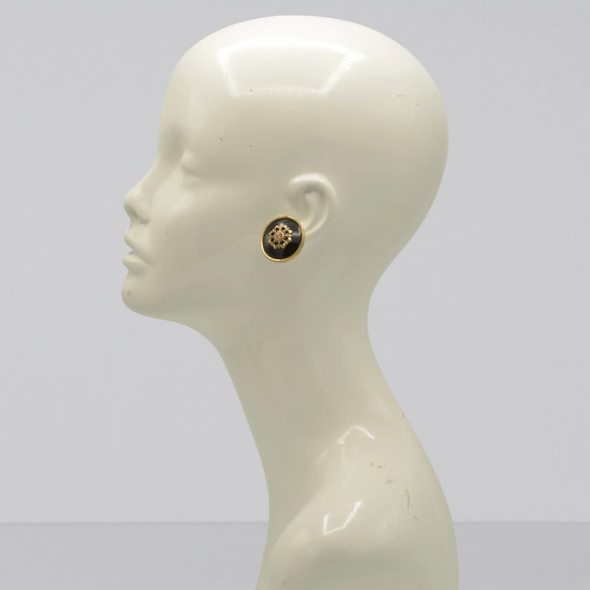 Gold-Tone Metal Earrings with Black Enamel and Crystal Accents #275GD3401 (7C3/6D2)