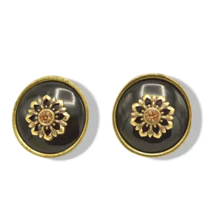 Gold-Tone Metal Earrings with Black Enamel and Crystal Accents #275GD3401 (7C3/6D2)