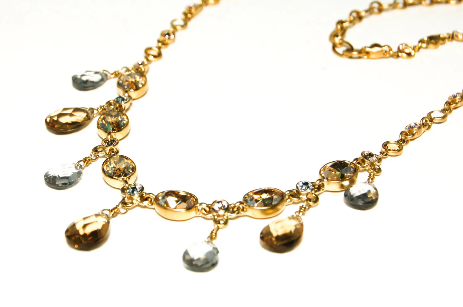Gold Tone Necklace with Colored Briolette Rhinestones by Givenchy