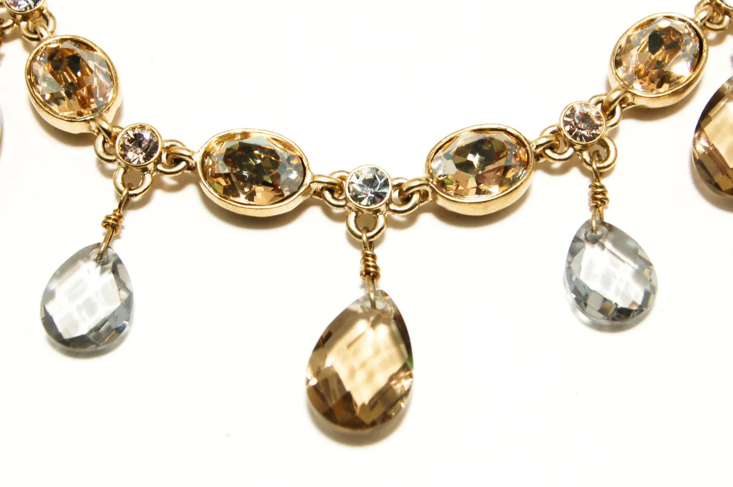 Gold Tone Necklace with Colored Briolette Rhinestones by Givenchy
