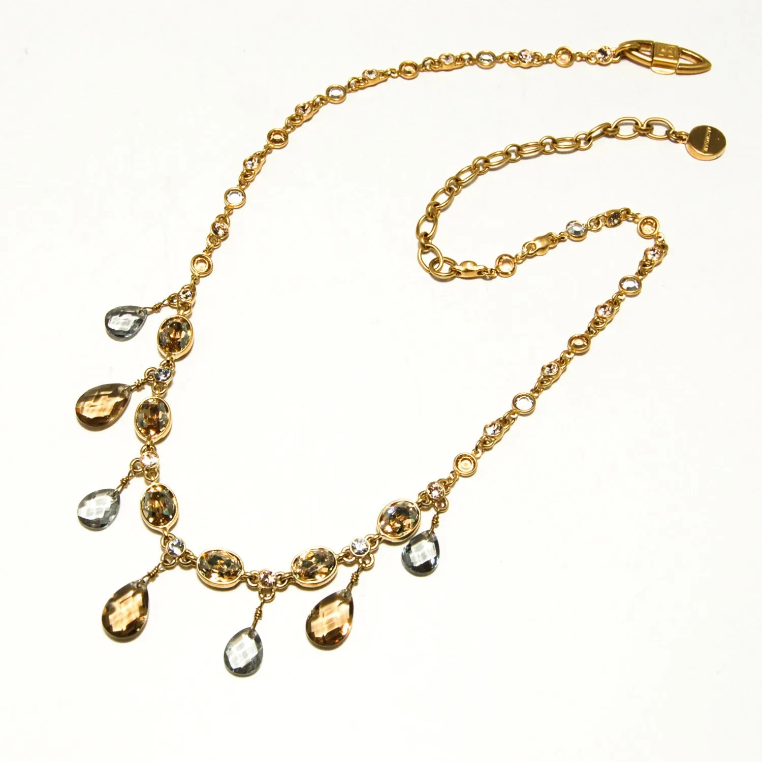 Gold Tone Necklace with Colored Briolette Rhinestones by Givenchy