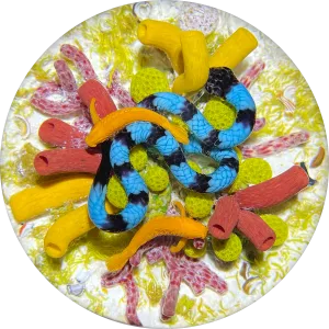 Gordon Smith 2021 Flamework Coral Reef Scene with Krait Sea Snake and Wrasse Fish