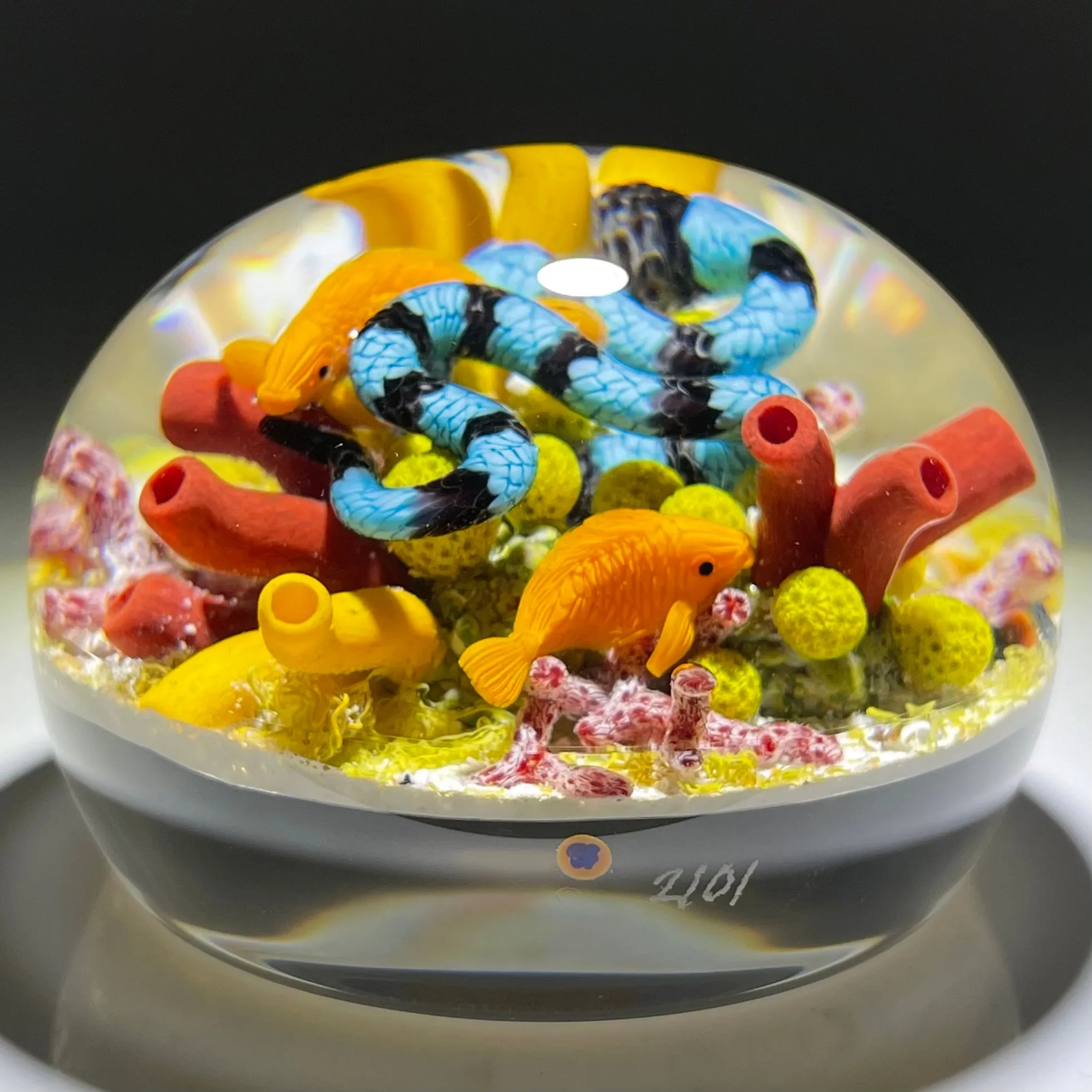 Gordon Smith 2021 Flamework Coral Reef Scene with Krait Sea Snake and Wrasse Fish