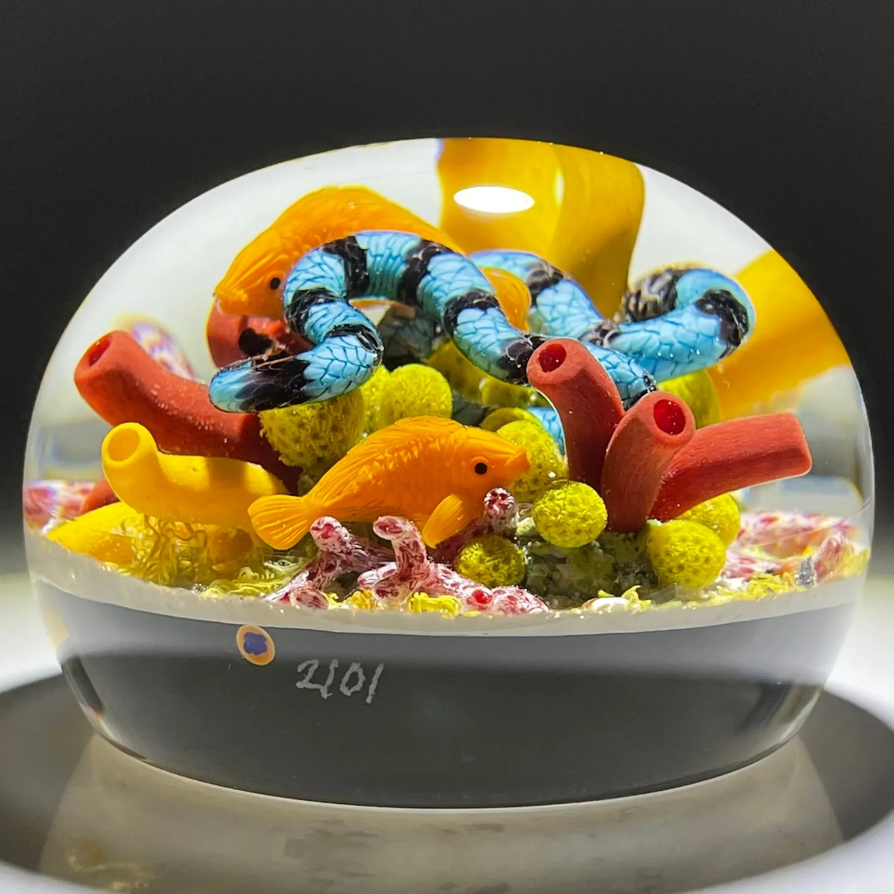 Gordon Smith 2021 Flamework Coral Reef Scene with Krait Sea Snake and Wrasse Fish