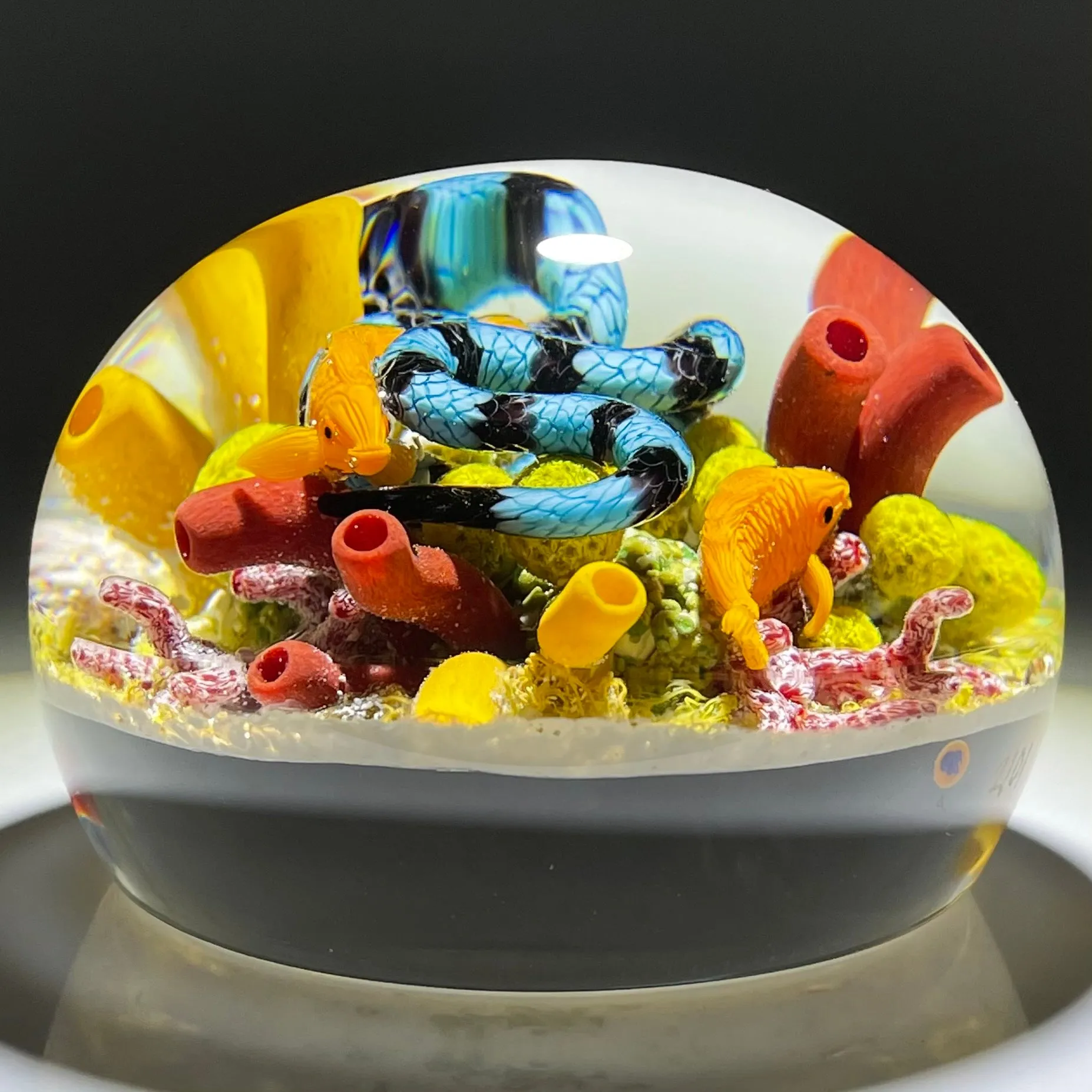 Gordon Smith 2021 Flamework Coral Reef Scene with Krait Sea Snake and Wrasse Fish
