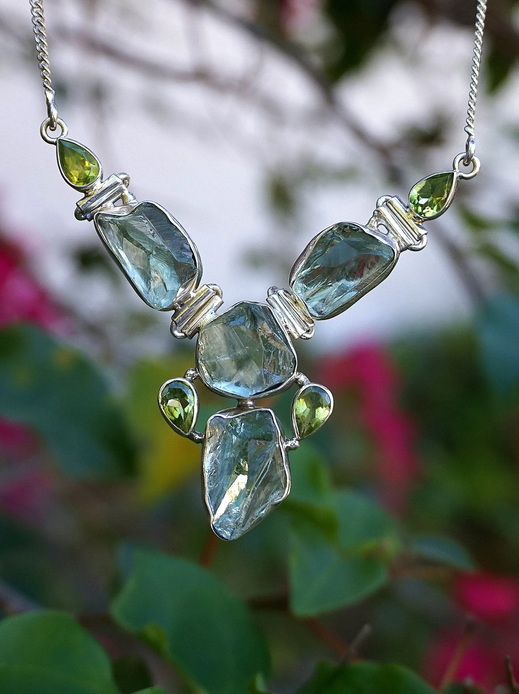 Green Amethyst Quartz Crystal and Peridot Hinged Necklace 2