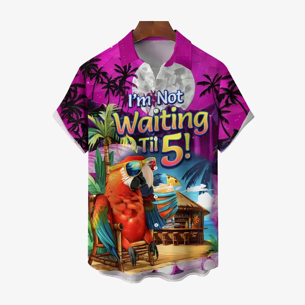 Hawaiian Coconut Tree Parrot Fun Print Short Sleeve Shirt 2409007734