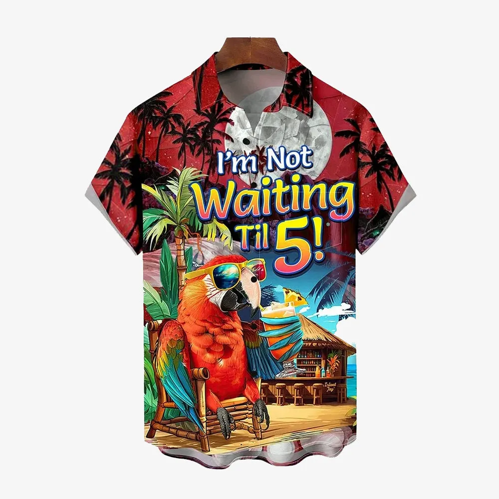 Hawaiian Coconut Tree Parrot Fun Print Short Sleeve Shirt 2409007734