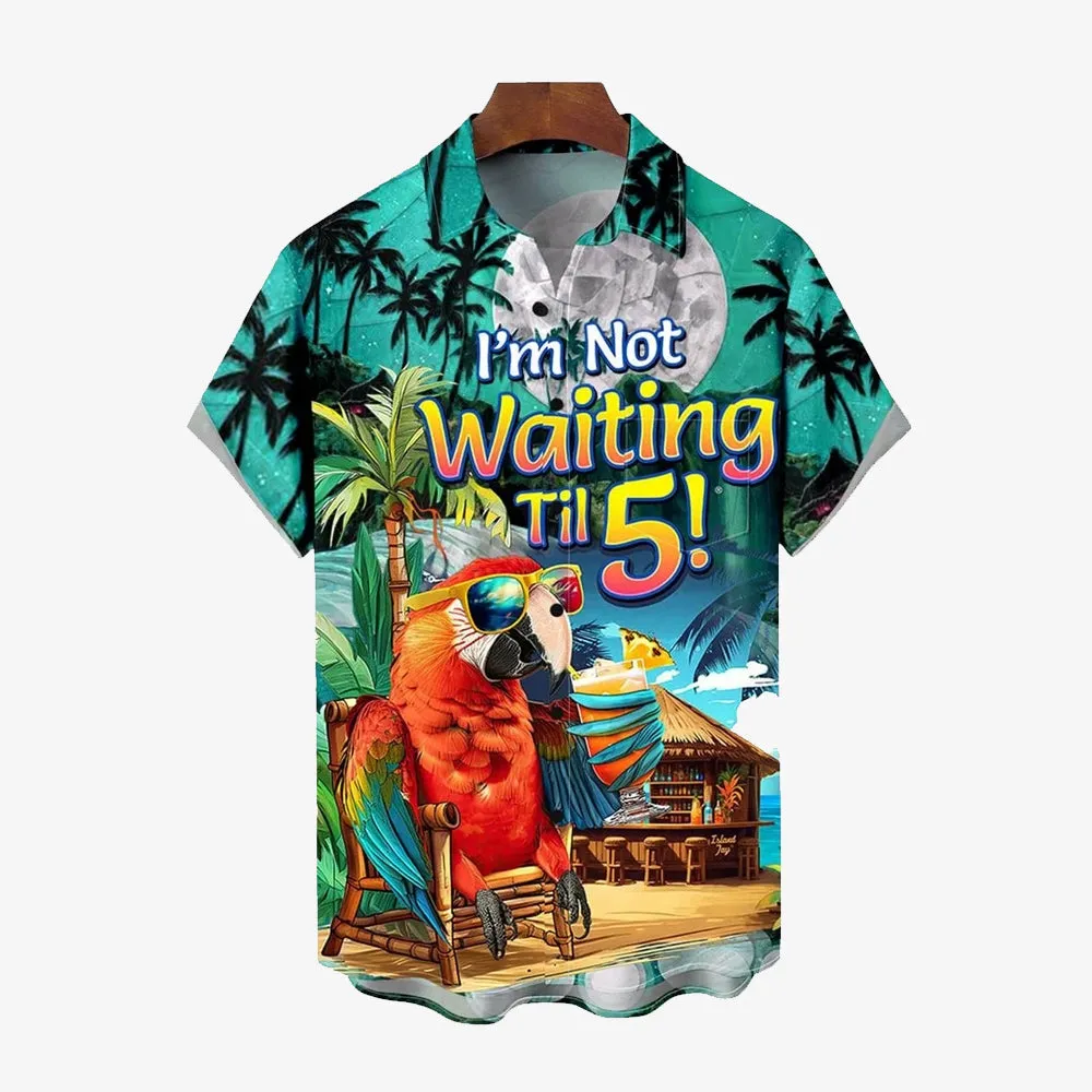 Hawaiian Coconut Tree Parrot Fun Print Short Sleeve Shirt 2409007734